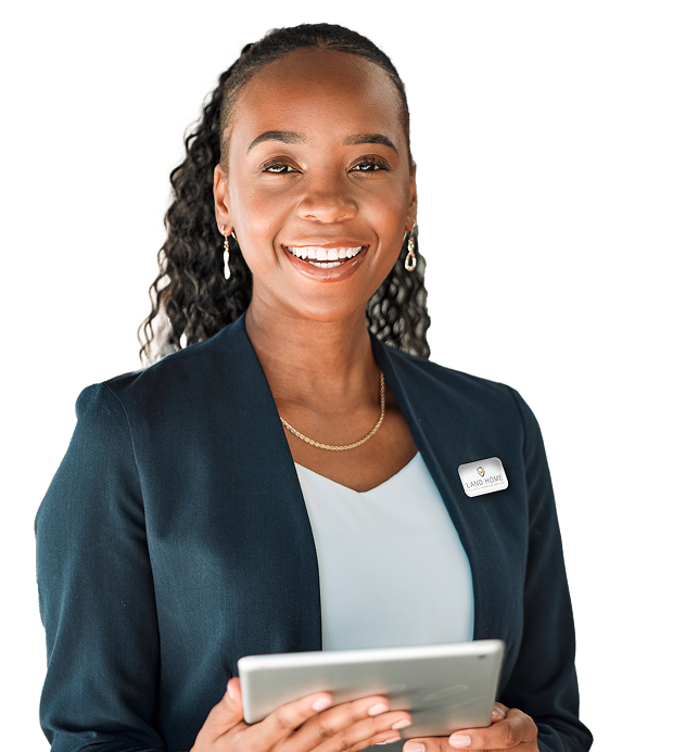 Woman smiling holding tablet
