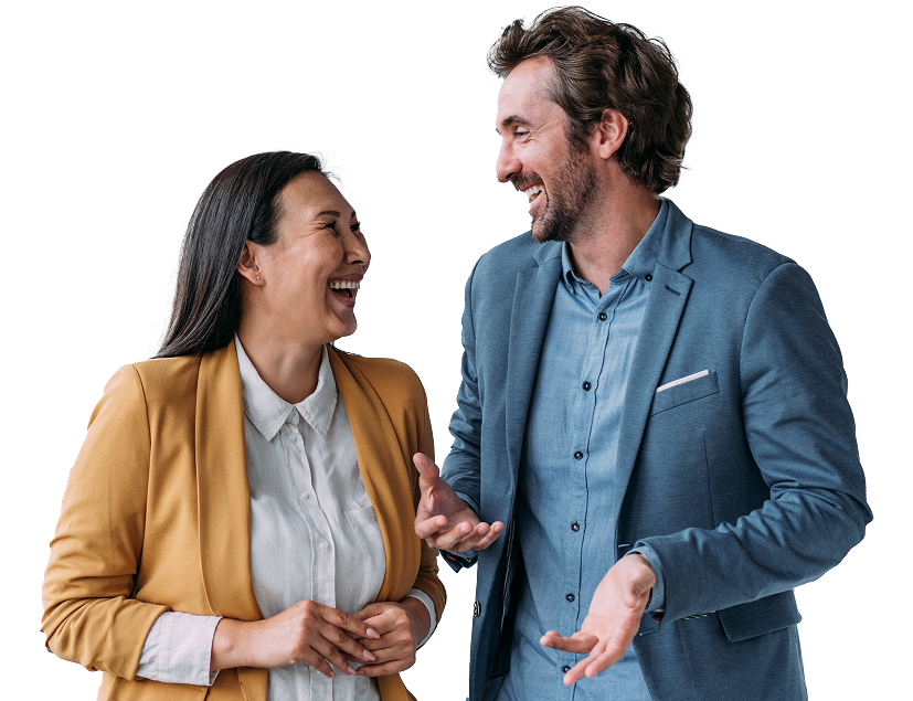 Man and woman laughing